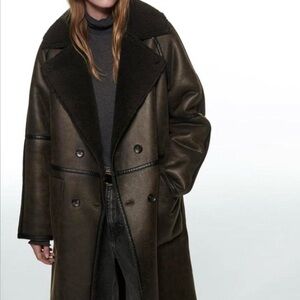 Zara Reversible Khaki Shearling Coat